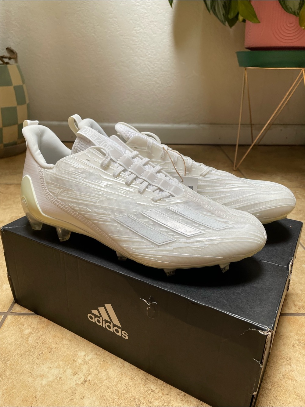 adidas White Men's Speed Soccer Cleats with Textured Upper